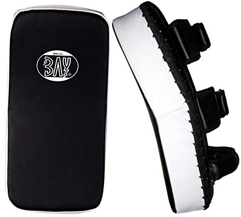 BAY® LEDER PU COMPACT vorgekrümmt NEUHEIT Armschlagpolster, schwarz/weiss, Arm-Makiwara, Armpratze, Pratze Pratzen Muay Thai Thaiboxen Pad, Kickboxen, Schlagpolster Schlagkissen Armpratzen Armpolster Thaipad MMA krumm gekrümmt