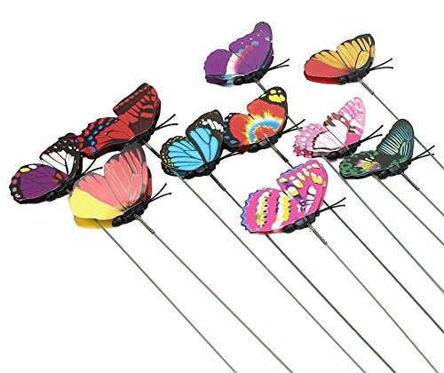 Accessotech 10x 7cm Colourful Butterflies On Sticks Party Wedding Decoration Art DIY Garden