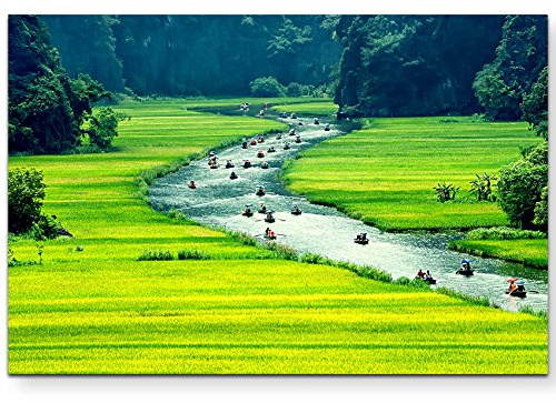 Paul Sinus Art Leinwandbilder | Bilder Leinwand 120x80cm Fluss NinhBinh zwischen Reisfeldern – Vietnam