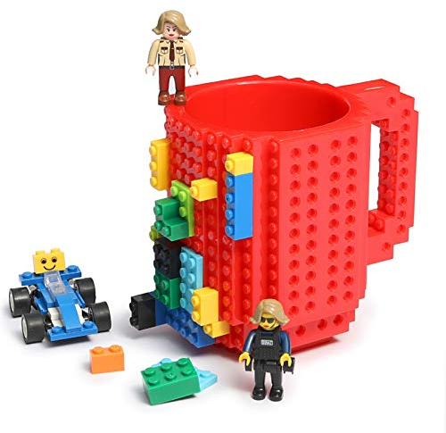 Lumsburry Build-on Bricks Tassen Becher, Kreative DIY Kaffeetasse Baustein Kaffee Tee Trinken Spaß Trinken Geschenk (Rot)