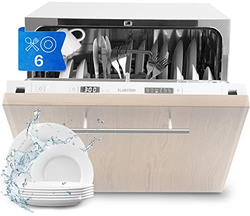 Klarstein Amazonia Pequeño con Instalacion Empotrable, Mini Lavavajillas 6 Cubiertos, Lavavajillas Portatil Sobremesa Silencioso, 6 Programas de Lavado, Lavavajillas Compacto Casa y Oficina