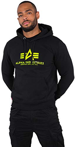 ALPHA INDUSTRIES Basic Hoody Neon Print Kapuzensweat für Herren Black/Neon Yellow