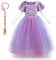Mädchen Cosplay Kleid Rapunzel Prinzessin Kostüm Kinder Grimms Karneval Tangled Partykleid Halloween Festival Fotoshooting Magie Faschingskostüm Festkleid Fancy Dress Up Lila+Haarband (2PCS) 5-6 Jahre