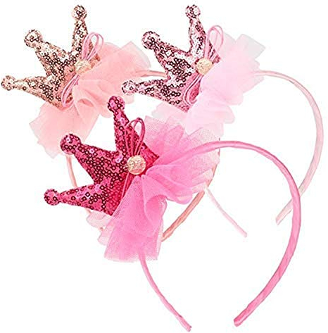 BJ-SHOP Madchen Krone, Prinzessin Tiara Set Tiara Elastisches Haarband Sparkling Crown Stirnband 3 Stuck