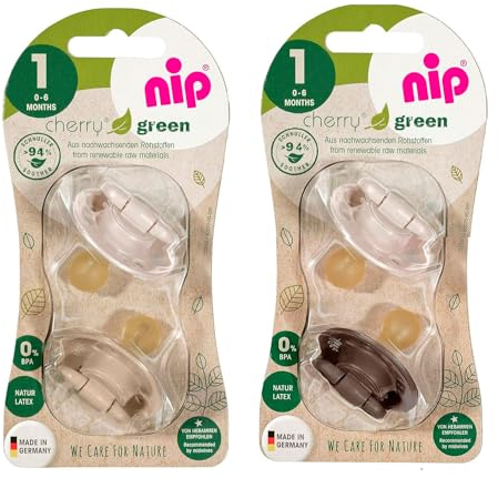 nip® Öko-Schnuller Schnuller CHERRY® Green Gr.1 ab Geburt, 4-pack boys, made in Germany