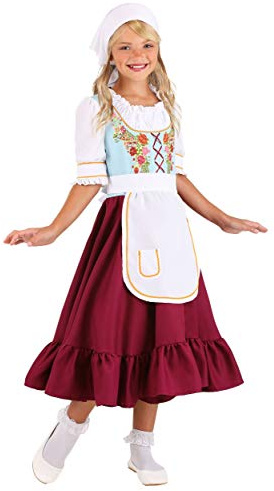 Fun Costumes Girl's Storybook Gretel Costume - Dress, Apron, Gathered Neckline, Ruffled Look