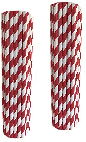Paper Straws Drinking 100 Striped Biodegradable Boxed Straws for Childrens Parties Weddings (RED)