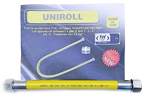 Tubo flessibile gas 0,5 mt 1/2 FF inox a norma EN 15266 per piano cottura/cucina UNIROLL