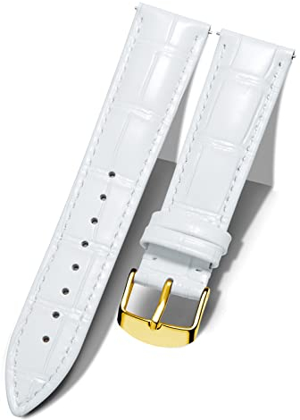 BINLUN Leder Uhrenarmband Krokodilmuster Schnellverschluss Ersatz Kalbsleder Uhrenarmbänder 10 Farben 13 Größen für Herren & Damen(Goldene Schnalle,Weiß,16mm)