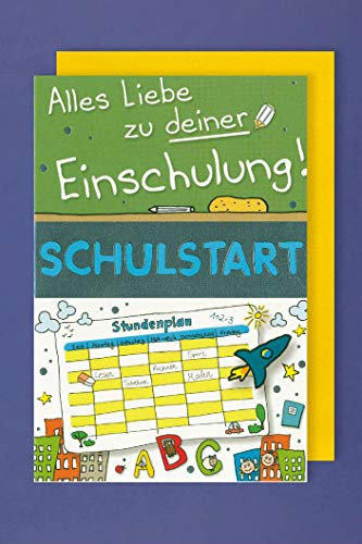Einschulung Karte Foliendruck Grußkarte Schulstart Stundenplan 16x11cm