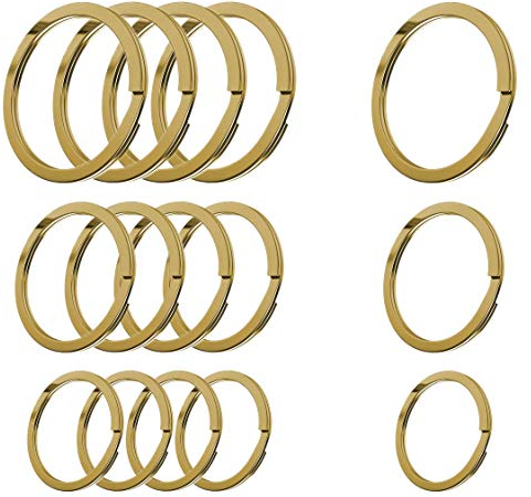 Cerbery - Jeu de Porte-Clés en Acier Trempé - 5 x 30 mm, 5 x 25 mm, 5 x 20 mm - Porte-clés Anneau (Or)