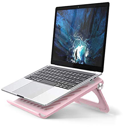 Barrageon Support D'ordinateur Portable Tablette Pliable Portable Ventilé Support pour Ordinateur Portable Ajustable Angle Hauteur Ergonomique Tous Les Ordinateurs Portables 10-17 (ABS - Rose)