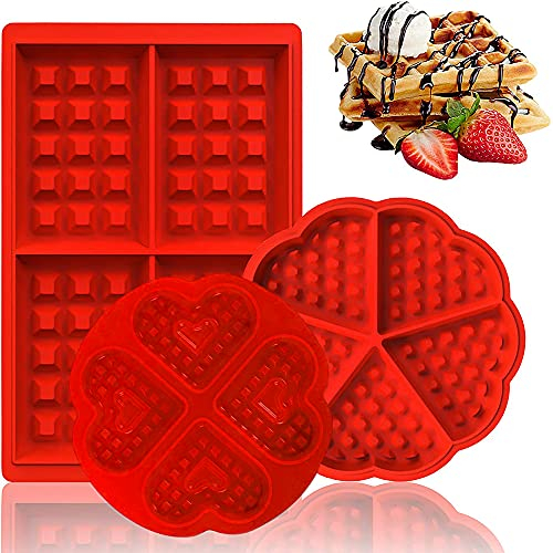 YUMUN 3 Pieza Hornear Gofres Moldes,Silicona Gofres Moldes, Waffle Mold, Silicona Waffles Pan, Molde de Gofres, Herramientas para Gofres, para Lavavajillas, Horno, Microondas, Refrigerador