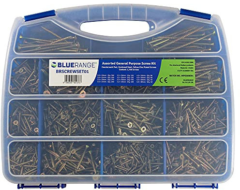 1700 Assorted Woodscrews - Countersunk Pozi Chip board screws - Quality Zinc Plated General Purpose Assortment Trade Pack of 1700 Wood Screw Lengths 20mm – 80mm