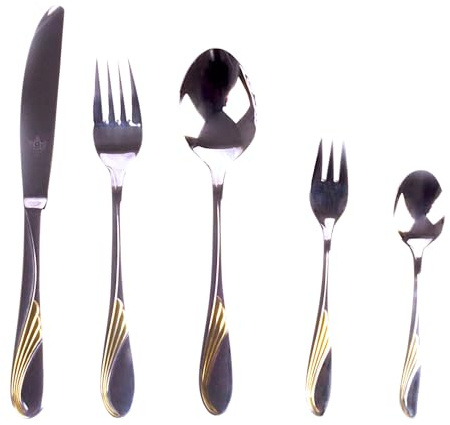 Franquihogar - Besteckset aus Edelstahl 18/10 poliert und vergoldet, 24-teilig für 6 Personen, Gastronomie dick - Löffel, Messer, Gabel und Löffel - Nürnberg 1210