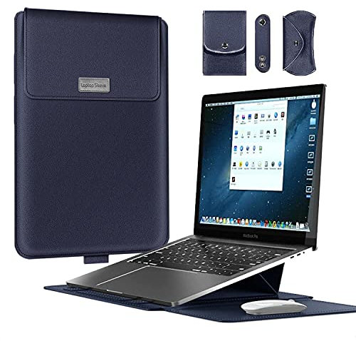Laptop Sleeve Case with Stand Function, Waterproof Shock Resistant Foldable Case Compatible with 13-14 inch MacBook Dell HP Lenovo Acer Asus Samsung Sony Chromebook Computer (13-14 inch, Blue)