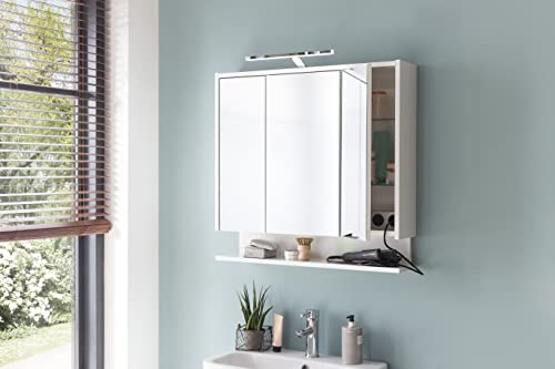 Schildmeyer Carlos Armoire de Toilette avec Miroir, Matériau Dérivé du Bois, Blanc, 74,5 cm avec Étagère