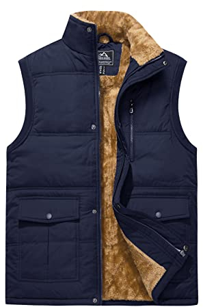 MAGCOMSEN Mens Casual Gilets Body Warmers for A Man Casual Full Zip Sleeveless Jackets Photography Gilets for Men Hiking Jacket Running Coats Cargo Work Thermal Gilets, Navy, M
