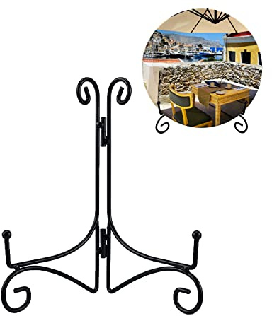 HOPEME 8 Inch Plate Stand for Display, Folding Metal Plate Easel, Black Iron Stand Photo Holder for Wedding Place Card, Decorative Plates, Picture Frame, Artwork and Album Card (8 Inch, 2 Pack)