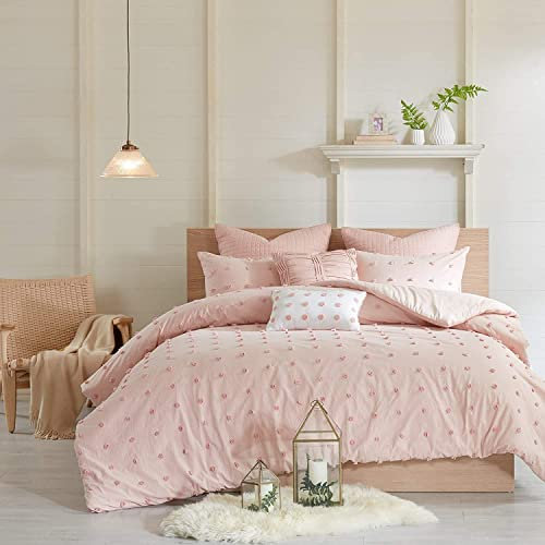 Sedefen Housse de Couette 140x200cm Rose avec Décoration de Broderie à la Main,Jacquard Élégant Parure de Lit 1 Personne avec Fermeture Éclair avec 1 Taie d'oreiller 65x65 cm