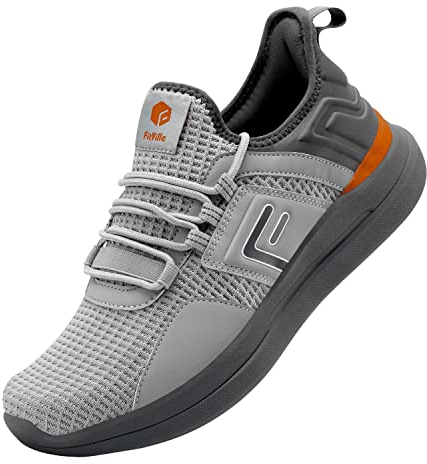 FitVille Extra Weite Laufschuhe Herren Dämpfung Straßenlaufschuhe Bequeme atmungsaktive Outdoor Joggingschuhe rutschfest Turnschuhe Grau 44.5 EU Weit