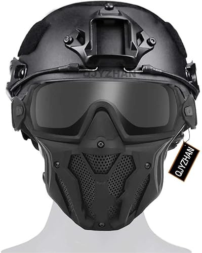 PJ Style - Casco rápido y máscara de cara completa para airsoft, antiempañamiento, mini ventilador de escape con lente intercambiable, conjunto combinado