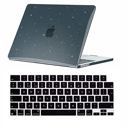 Se7enline Compatible with MacBook Air 13.6 inch Case 2022-2025 M2/M3/M4 A2681/A3113/A3240 13-inch Crystal Glitter Bling Shining Laptop Protective Hard Shell Case with Keyboard Cover Skin,Black