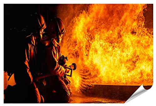 islandburner XXL Bild Poster Feuerwehrleute Flammen löschen Feuerwehr im Einsatz Premium Bilder Fotodruck