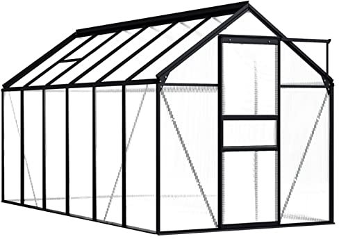 Yolola Invernadero Transparente de Jardín Terraza, Cobertizo de Plantación de Aluminio y Acero, Gris Antracita 190 x 370 x 125/195 cm