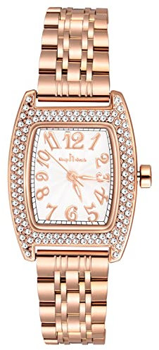 MICGIGI Damen Quarz Armbanduhr Rechteckige Analog Uhr mit Steinbesatz,Einfaches Zifferblatt,Edelstahl Armband