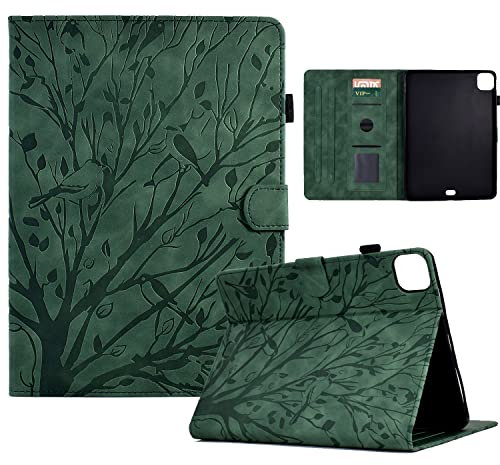 Bxithnr® Hülle für iPad Pro 11 Zoll, 2022/2021/2020 (4./3./2. Generation) Tablet Schutzhülle PU Leder mit Standfunktion und Stifthalter, Flip Cover Case Baum auch für iPad Air 4/5 10.9 Zoll - Grün