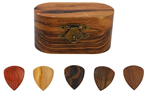 Plektrum-Box aus Holz Plektrum-Behälter mit 5 Tragbaren Plektren-Etui mit Glattem Aussehen