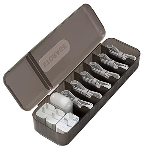 2 Stück Kabel Organizer Box mit Deckel - Kabel Aufbewahrungsbox 7 Fächer - transparent USB Kabel Management Box Datenkabel Organizer - Kabel Aufbewahrungsbox für Schreibtisch Organizer (Schwarz)
