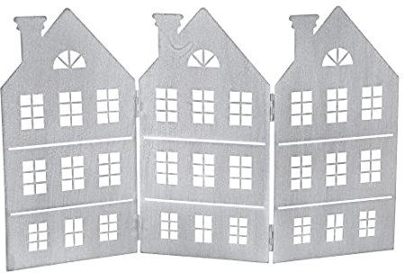 dekorative Silhouette Häuserzeile 3 Häuser als Paravent Metall braun rostoptik oder hellgrau-weiß je beidseitig farbig in je 2 möglichen Größen (mittel, hellgrau)