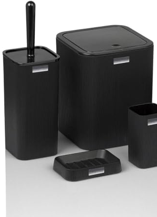 Badezimmer Zubehör Badezimmer Zubehör Set Luxus Modern Bad Set Zahnbürstenhalter Becher Qtip Halter Toilettenbürste Set Seifenschale Mülleimer Seifenspender (5er Set, Schwarz)