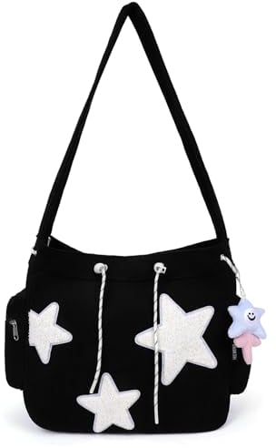 ACUYE Kawaii Messenger Bag for Women, Multiple Pocket Kawaii Crossbody Bag Aesthetic Shoulder Bag Cute Flap Messenger Bag Star Y2K Hobo Bag