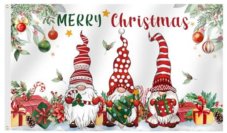 SENSEVEN Merry Christmas Flagge, 90 x 150 cm, doppelseitig, Winter-Weihnachtswichtel, Winterurlaub, Kiefer, Weihnachtsgeschenke, Ornamente, Zwerg, Banner mit Messingösen für Hof, Veranda,