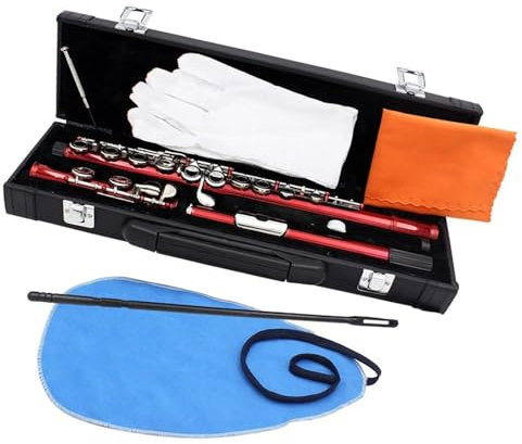 Professionelle Querflöte Rote 16-Loch-Flöte Mit Geschlossenen Löchern, Kupfer-Nickel-Versilberung, C-Klappenflöte Mit Zubehör