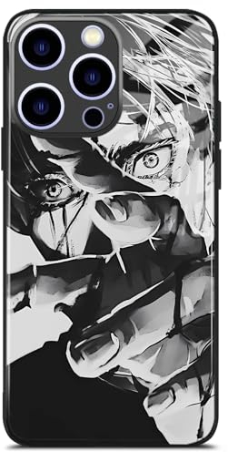 HWLHJJ Gojo Satoru JJK Beliebte Manga-Schutzhülle, personalisiertes, einzigartiges Design, Anime-Rollenabdeckung, Glas-Handyhülle für iPhone 15 Pro Max