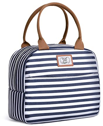 Lekespring Sac Isotherme Repas pour Femme et Homme, 9L Sac à Main Portable pour Bureau, Travail, Déjeuner et Étudiants Scolaires - Rayures Bleues