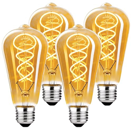 Edison Vintage Glühbirne E27, Dimmbar Vintage Glühbirne E27 4W ST64 E27 LED Warmweiss 2700K, Glühbirne E27 Vintage Edison LED E27 Ideal für Nostalgie und Retro Beleuchtung - Bernstein - 4 Stück