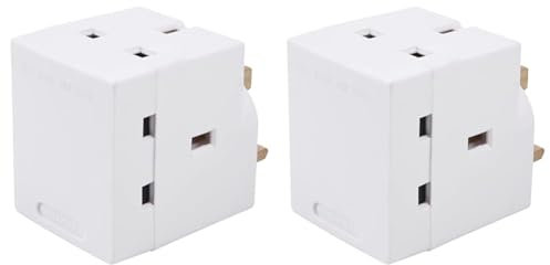 PRO-ELEC SL675 3 Way 13Amp Socket Adapter - 3 Plug Sockets, White (Pack of 2)