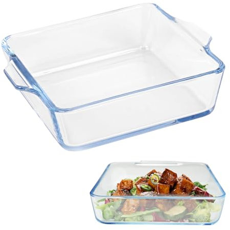 Rongxze Plats à Four, Plats à Lasagnes et Gratins Rectangulaires, Carré Plat à Four pour 1-2 Personnes, Rectangulaire, Verre Borosilicate, pour Micro Ondes, Four, Lave Vaisselle (1.5 L)