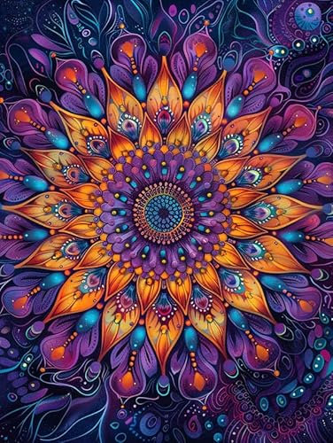 MOMAKA DIY Diamond Painting Kit Flor Mandala, 5D Kits de Pintura de Diamantes Flor, Bordado Pintura de Diamantes de Imitación Punto de Cruz por Números para Decoración de Pared Hogar 30x40 cm