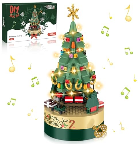 Ulikey Bloques Construcción Árbol Navidad Set, Caja de Música Navidad, Navidad Juego de Construcción Avec Iluminación, Juguetes de Navidad para Adulto Niño 8+ años