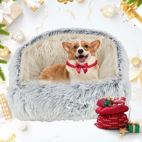 HaiTaoSy Hundehöhle, Kuschelhöhle für Kleine mittelgroße Hunde/Katzen, Warm und Weich, Flauschiges Hundebett mit Dach, Rutschfestes hundekörbchen Waschbar, (L) 70cm