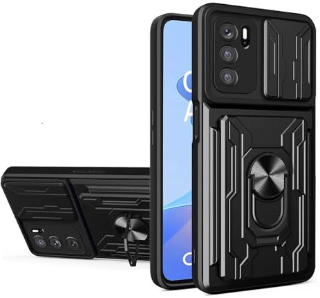 ILING Billetera Funda para OPPO Reno 12 Pro 5G, Ultradelgado Mate Dura PC Carcasa Antigolpes Silicona Cubierta con Tarjetero, Anillo Soporte, Tapa Cámara Deslizante (Negro)