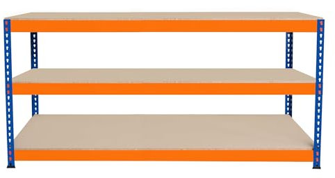 Établi Ajustable à 3 Niveaux S-Rax, Plan de Travail en Bois Aggloméré Robuste, Capacité 300kg, Bricolage Atelier Garage, Assemblage sans Boulons, Pieds en Caoutchouc, 6 Renforts [180cm x 60cm x 90cm]