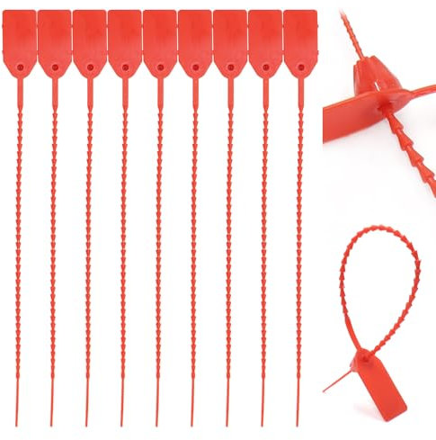 GOIYZTTR 100 Piezas Precintos de Seguridad de Plastico Bridas de Plástico Rojo Fuerte Brida de Cable Utilizado para Marcado de Ropa y Transporte Logístico
