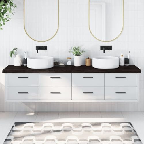 ShGaxin Encimera de baño Madera Maciza tratada Gris Oscuro 220x60x6 cm, Encimera Cocina, Tablero para Mesa, Encimera Lavabo, Muebles De Baño - 3156280